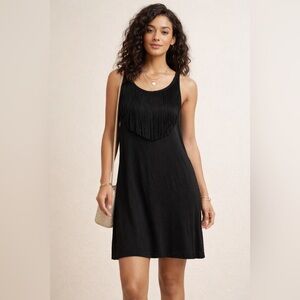 Ronson Black Fringe Tank Dress Size Small Boho Sleeveless Mini Dress
